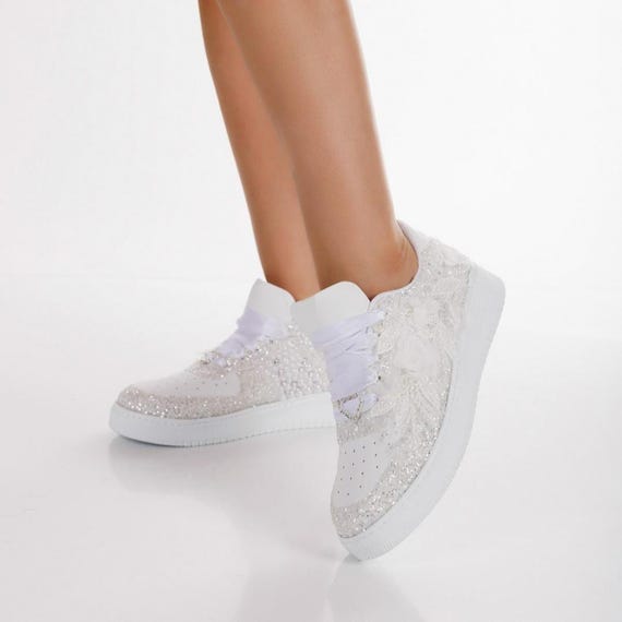 Bridal Sneakers, Glitter , Laced, Pearled, Personalized, Special design for wedding,  Lightened Sole, , Wedding Dress Shoes Customizable New