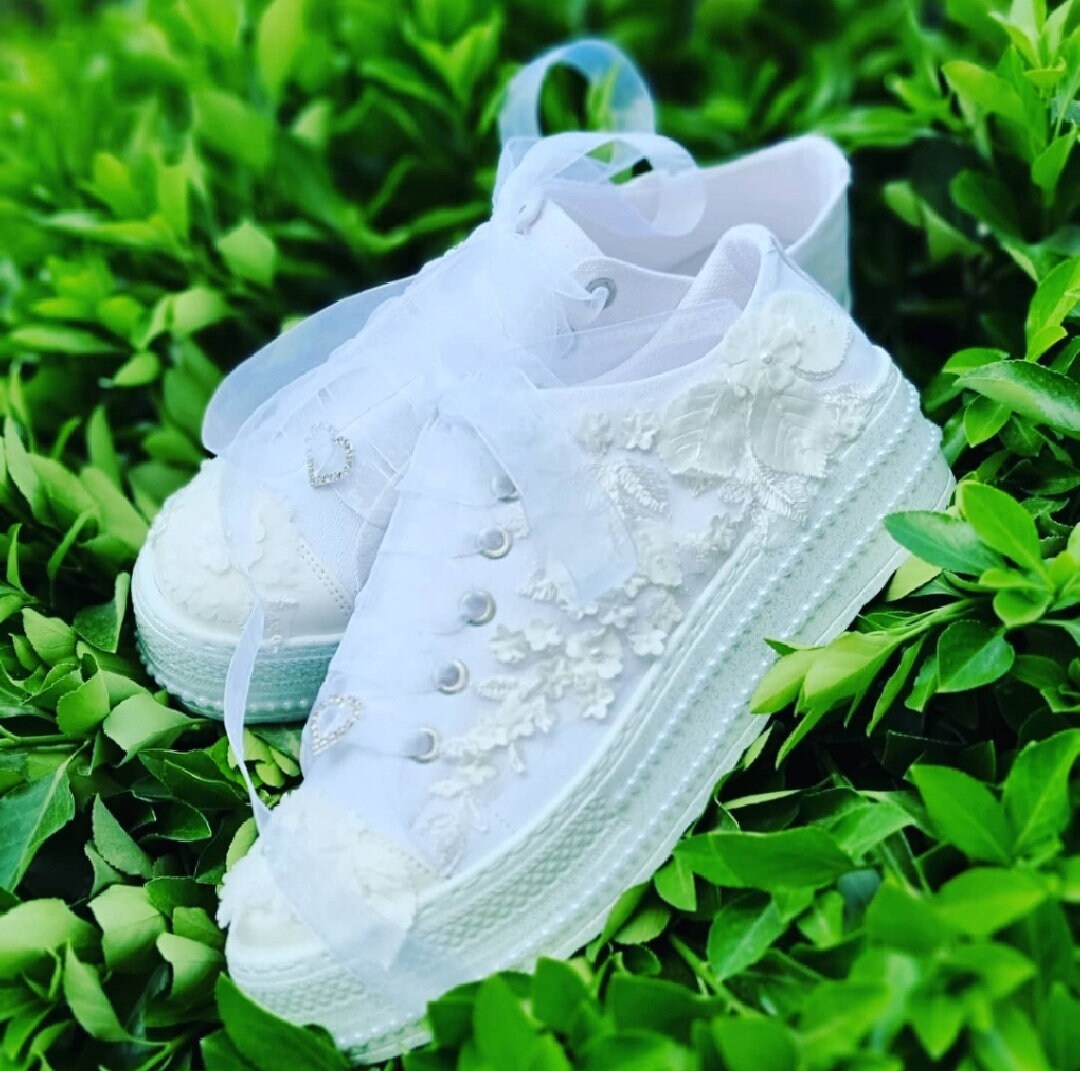 Bridal White Converse Wedding Shoes Lux Laces Opaque White - Etsy