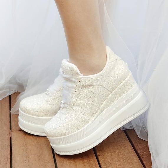 Bridesmaid wedding sneakers platform Personalized , wedge shoes  Bridal  wedding dress