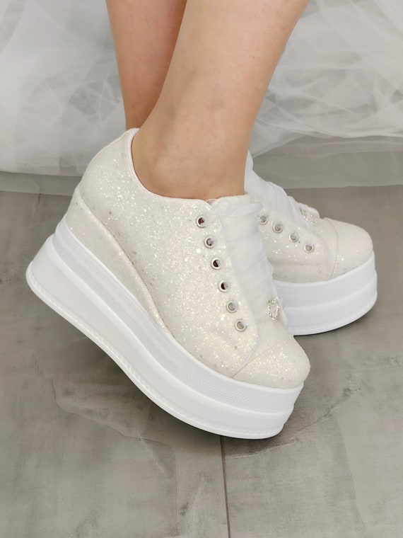 Heeled Bridal Sneakers, 9cm Custom Made in Desired Colors, Personalized Options, Wedge Heeled Sneakers for Wedding Bride New 3,5inc heel