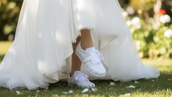 Custom Wedding Bridal Sneakers / Personalized , Customize Name and Date On Shoes / Flat Bride Unique
