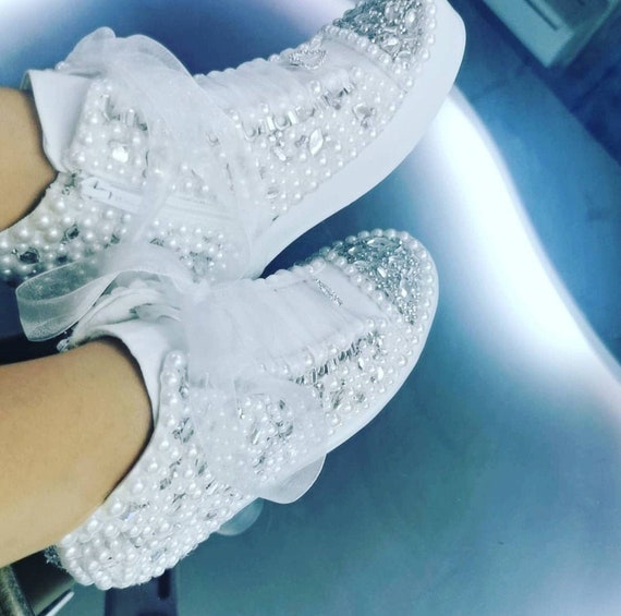 Wedding shoes for bride White color, Crystal stones custom design and pearl plated original  bridal shoes custom design