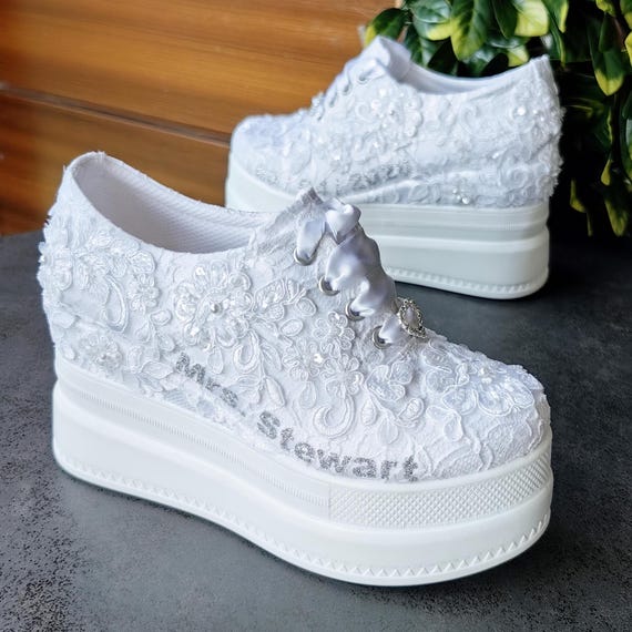 Wedding custom heel bride sneakers platform bridal shoes wedge desing comfortable , personalized shoes , Bridesmaid White or Ivory Shoes New
