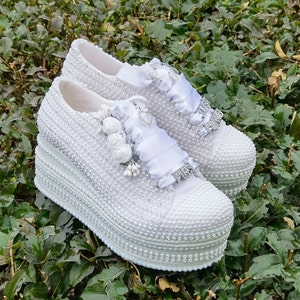 Customizable Bridal Shoes White Pearl or Ivory Options Wedding Shoes Party Bridal Shoes Height Options