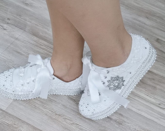 Luxury Bridal Sneakers: Pearl & Crystal Embellished, Customizable