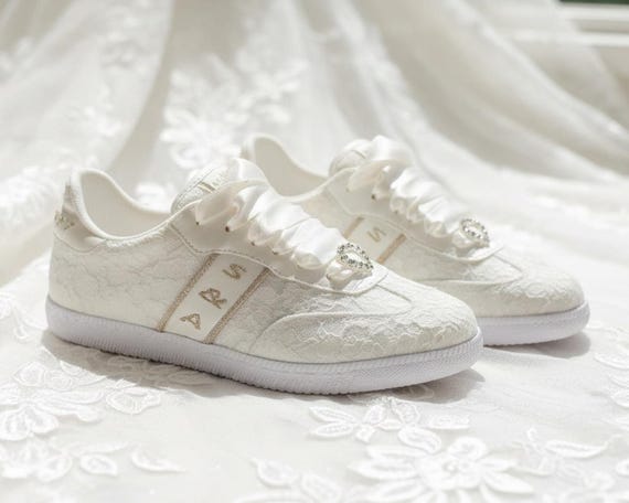 Wedding Bridal Shoes , Custom Flat Bride Ssneakers , Ivory or White Shoe Color Options , Customize Personalized Unique Desing NEW