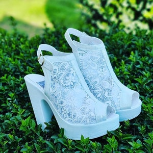 Bride Luxary Sandals Wedding Shoes - Lace Bridal Wedding Sandals - Bridal Shoes Block Heel - Wedding Heels - Bridal Wedding Heels