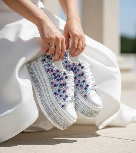 Custom Pearl Wedding Sneakers: Sparkle Bridal Shoes