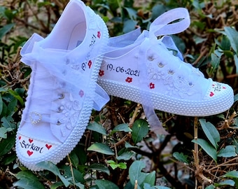 Personalized Bridal Sneakers: Lace Detail, Custom Names & Date