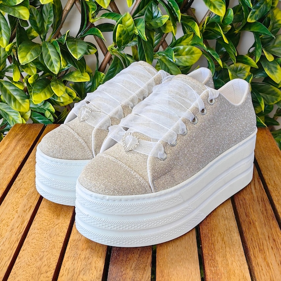 Bride Champagne Glitter Bridal Shoes Flat Platform Customizable Shoe Color  Personalized design  Special Design Bridal Sneakers wedding shoe
