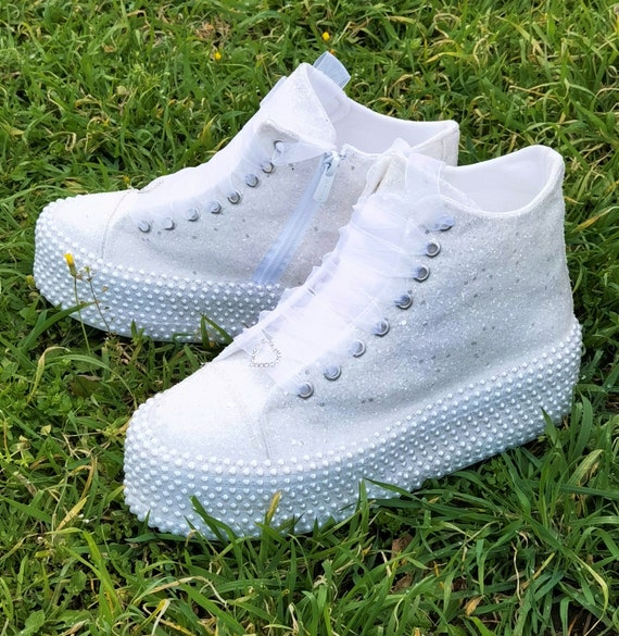 Personalization Shoes Luxury Comfort White Pearls-Glitter Special Customization Options Wedding Bridal Shoes Height and Color Options