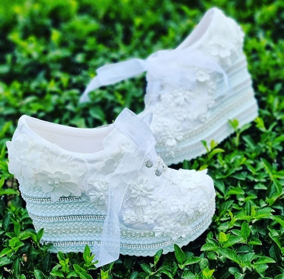 Wedding Shoes Bridal Shoes Custom Three-dimensional lace embroidery wedding wedge heels bride Comfortable lightweight shoes desinger New