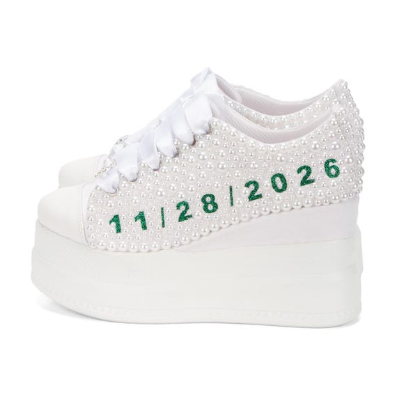 Personalized Custom Heels Sneakers Wedding Platform Pearls Custom Bridal Shoes Unique Bridal Shoe Designs Special Bride Shoes Heels Shoe NEW