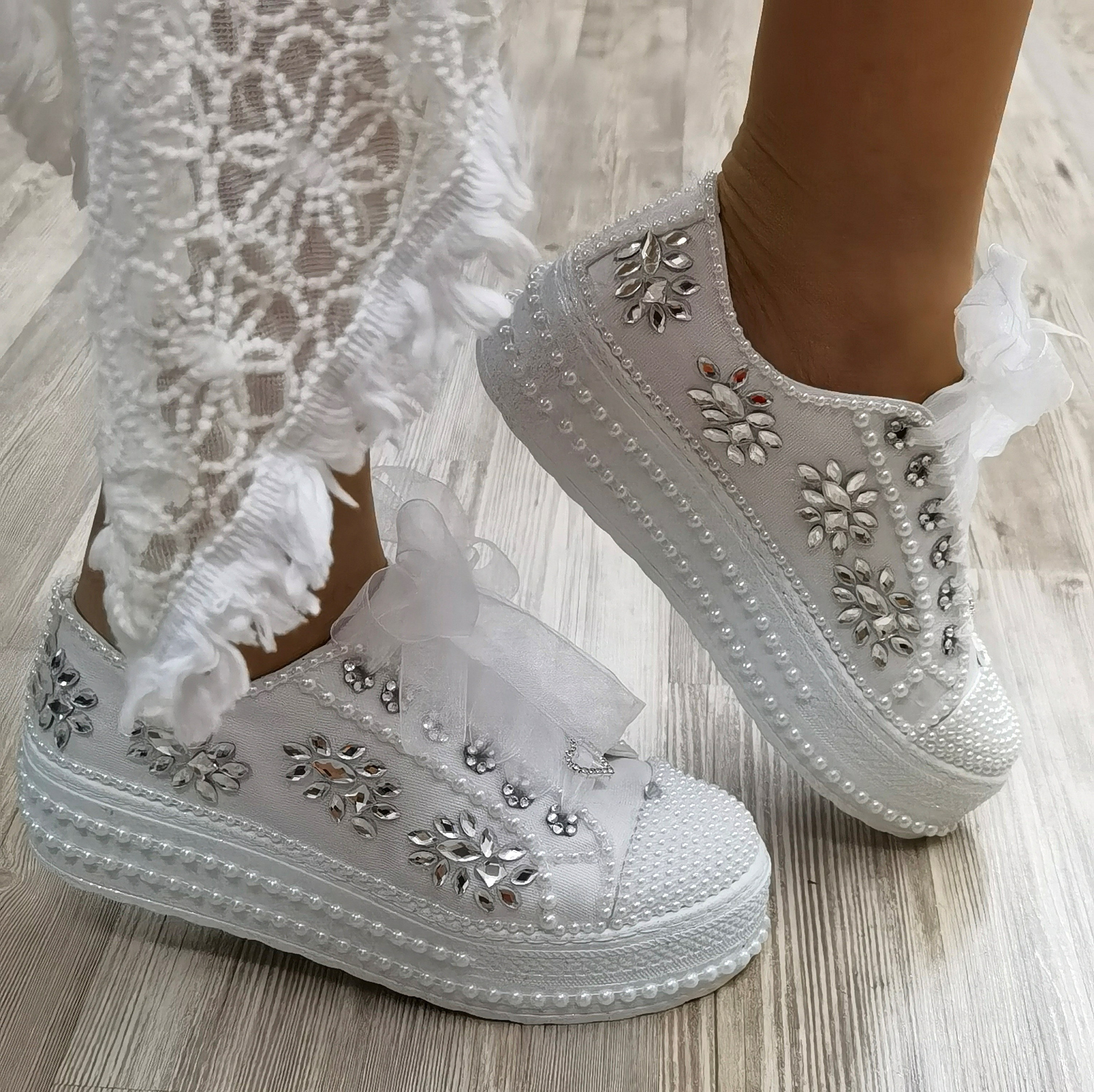 Bridal wedding shoes with crystals and pearls, Bridal Sneakers