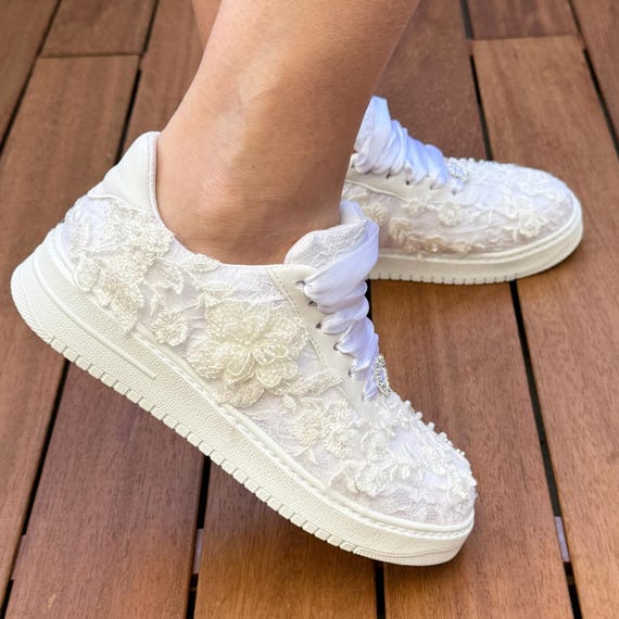Wedding Shoes Custom White or Ivory Options, Bridal Flat Shoes Personalized Shoe Design Lightweight Sole Wide Pattern, Woman Bridal Shoe New