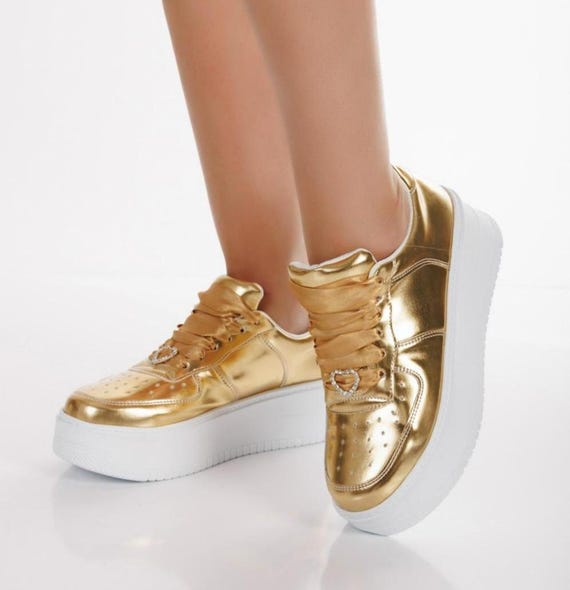 Wedding Dress Gold Sneakers Personalized Colorful Custom Shoes Design Customize Bride shoes
