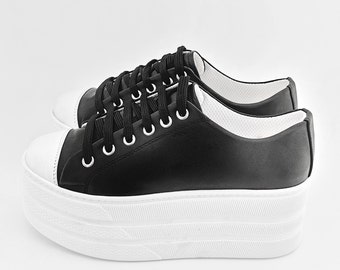 Personalized Leather Platform Sneakers, Custom Height Shoes