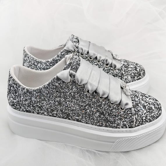 Cutom Sneakers Silver or Production with Customizable Glitter Color Options  Quality Luxury Design  Comfortable wedding dress shoes desinger