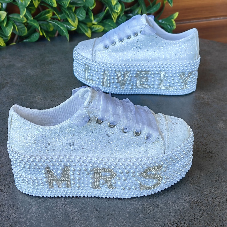 Bridal Shoes Luxury White Glitter White Custom Stilodesing - Etsy