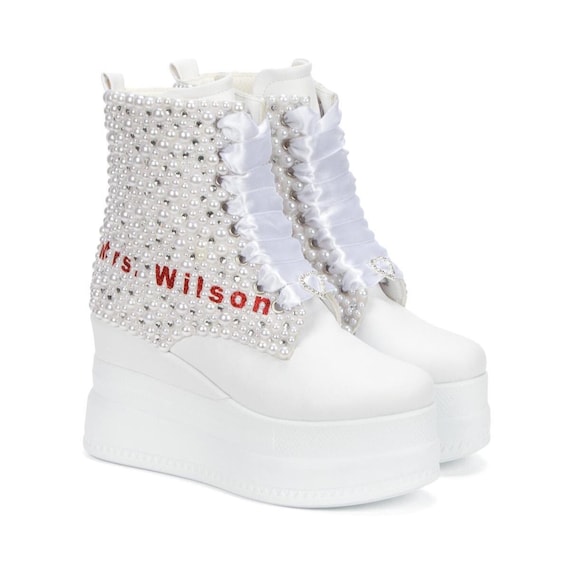 Bridal boots, Custom Crystal stones ,Pearl Details in desired colors ,wedding personalized boots