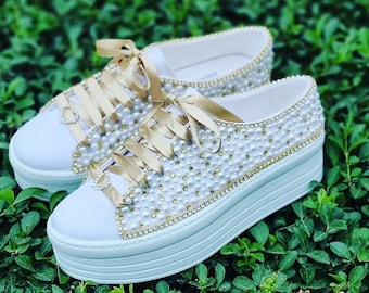 gold platform tennis shoes