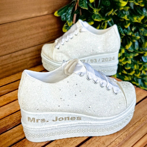Customizable bridal shoes customized bridal shoes Wedding sport bridal shoes Glitter sport bridal shoes  heel Personalized shoes special