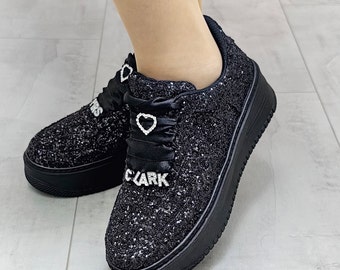 Black Glitter Personalized Wedding Shoes, Extra Light Sole