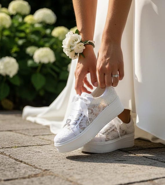 Wedding Bridal Gown Shoes, Lace-up Comfortable Weddings, Custom Options Sneakers, Bridal NEW