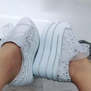 Pearl Wedding Sneakers, Luxury Bridal Shoes, Personalized Design image 3