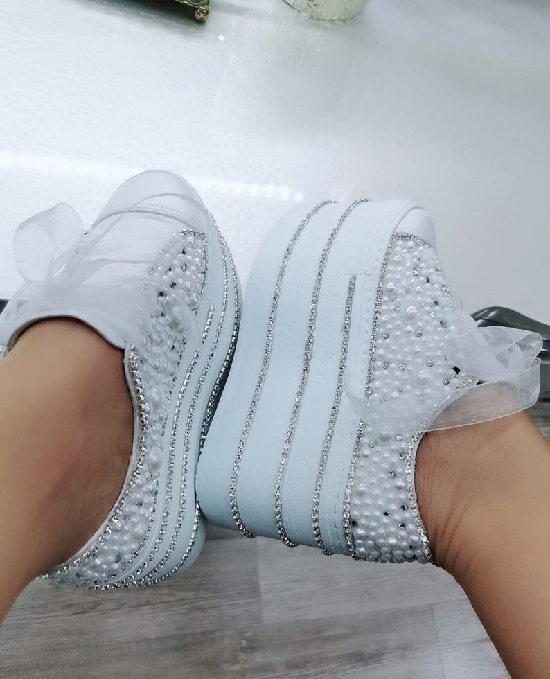 Pearl Wedding Sneakers, Luxury Bridal Shoes, Personalized Design image 3