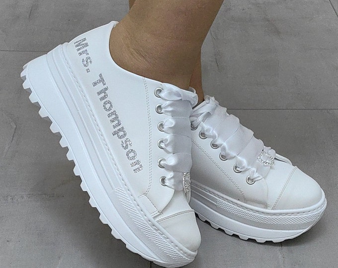 Custom Bridal Sneakers: Handmade White Wedding Shoes, Personalized