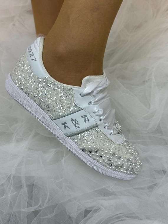 Bridal Wedding Sneakers , Glitter , Cristal Stone , Personalized , Custom Shoes for bride Gift Luxay Desing