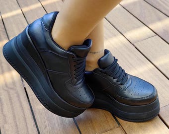 Customizable Black Wedge Sneakers, Any Color