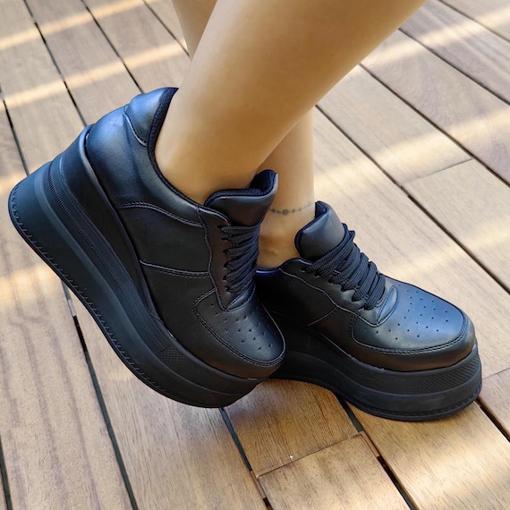 Black Women's Shoes with Wedge Heels, Custom Shoes Produced in Any Color, Can Be Produced in Any Color, Custom Wedge Heeled Sports Shoes