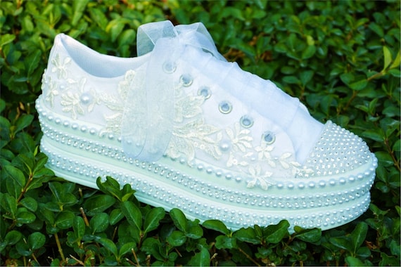 Bride Platform Sport Bridal Shoes Special Lace embroidered height options sport bridal shoes White or Ivory Options