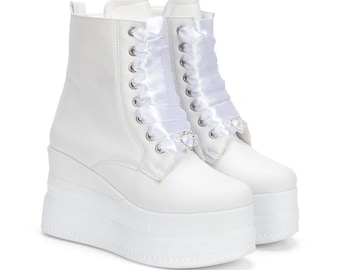 White Wedding Wedge Boots: Personalized Bridal Design