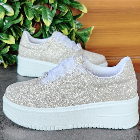 Bride Sneakers ,Personalized Glitter Color Options , wedding dress, Bridal Shoes Custom bridesmaid shoes Champagne Dress Shoes Sneakers New