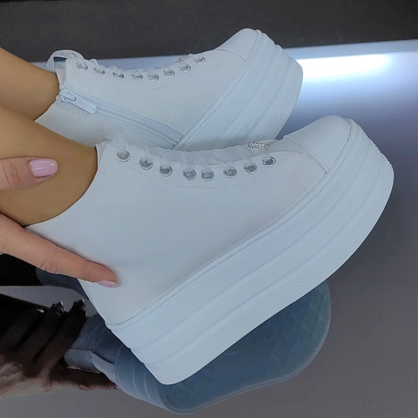 White Platform Bridal Sneakers – Customizable Wedding Shoes