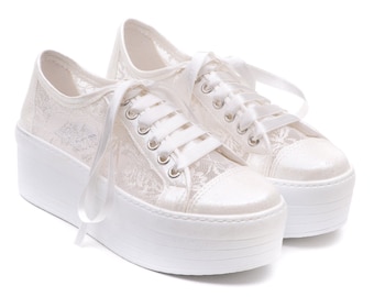 Lace Bridal Sneakers: Customizable Platform Wedding Shoes