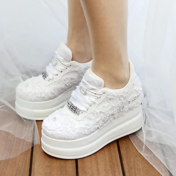 Bride Shoes Heels Sneakers Shoes For Bride -Personalized Wedding Shoes White - Ivory Color Options Bridal Shoes with Special Wedge Heels New
