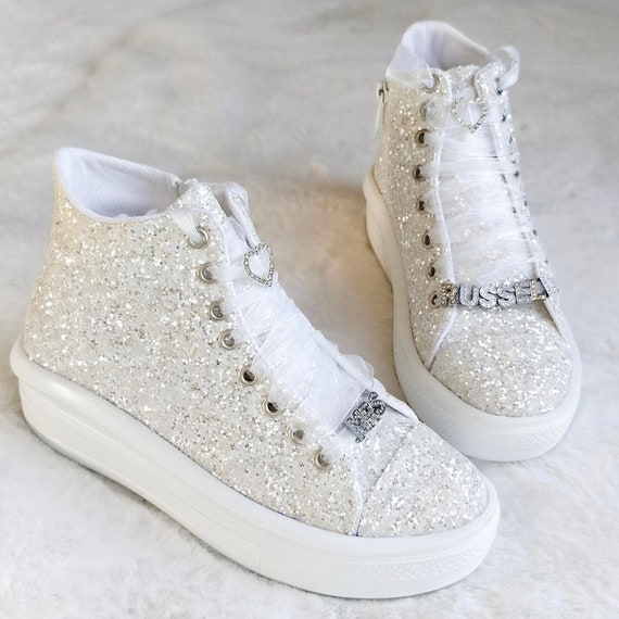 Wedding Shoes Personalized bride shoes Luxary Long top glitter color bridal shoes  shimmering white bride shoes , wedding shoes sneakers New