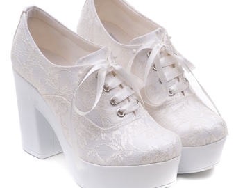 Wedding Dress Shoes - Luxury White Lace Bridal Shoes, Comfortable 10cm Height, Perfect for Weddings & Parties