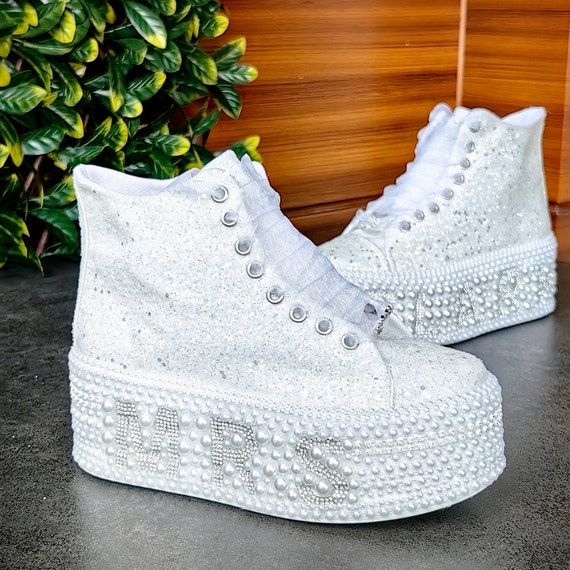 Bridal Shoes Personalized Shoes Luxury Wedding Shoes White Custom wedding gift shoes Long Tops Bridal shoes Wedding Bridal Glitter NEW