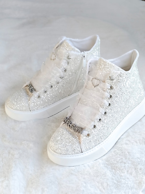 Bridal Personalized sneakers Luxary Wedding Shoes Long tops, Luxury quality Bridal shoes, glitter flat and lightened sole Stilo Desing NEW