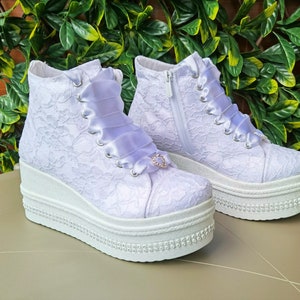 Luxury Quality White or Ivory wedge heel Bridal Shoes Height Options Extreme Comfort and Quality Inner Zipper