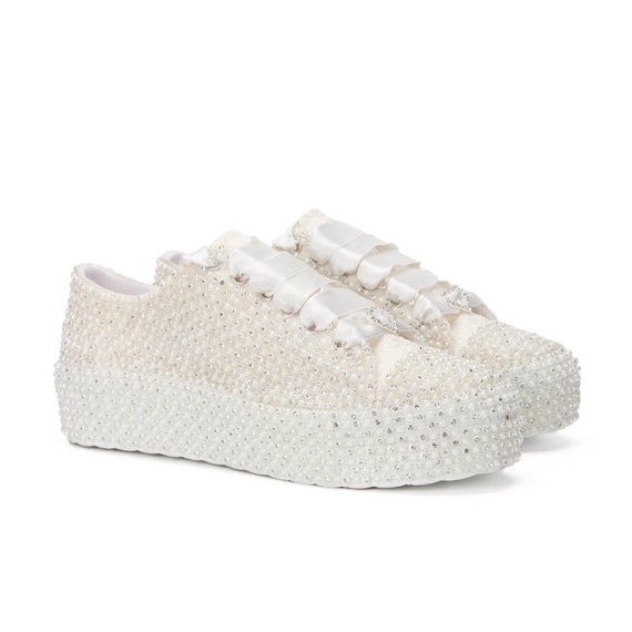 Bride shoes, bridal flats , Ivory flat bridal shoes stone and pearls Custom Sneakers wedding Shoes for bridal white bridal flat platform NEW