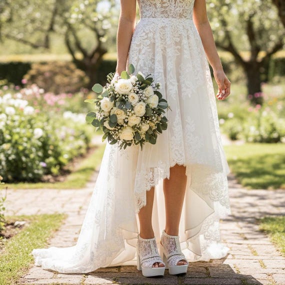 Lace Wedding Platform Sandals – Pearl & Stone Bridal Shoes