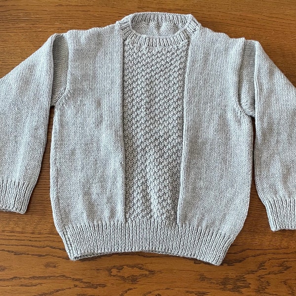 Pull enfant tricoté main gris - 10 ans