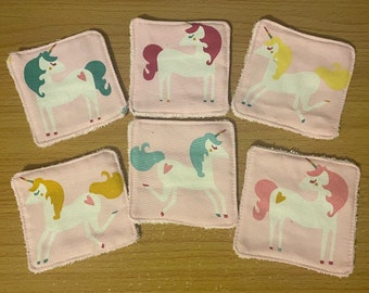 Set of 6 unicorn wipes - Reusable/washable makeup remover cleansing wipes