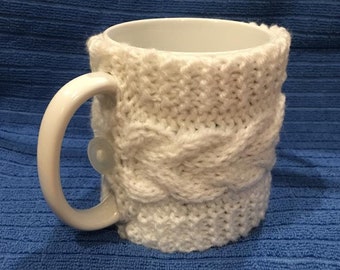 Couvre-tasse blanc - tricot fait main